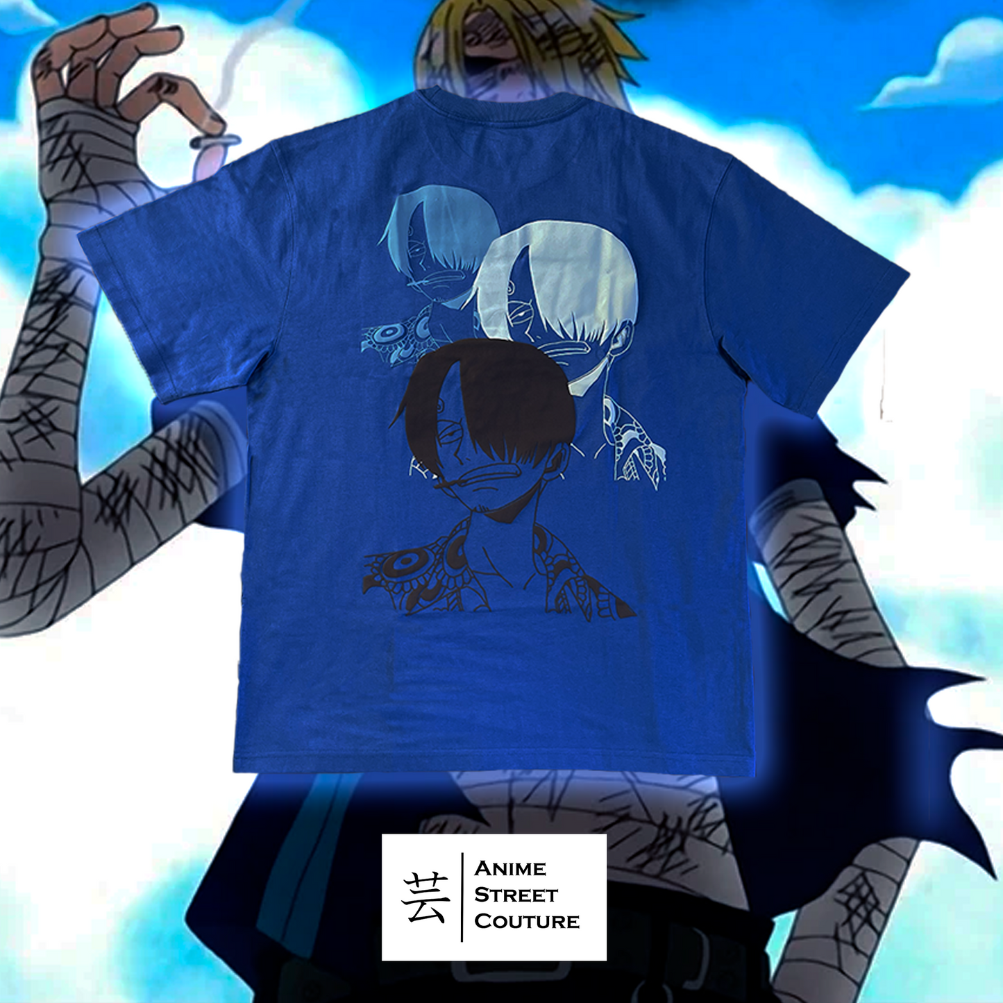 SANJI EDITION - CAMISETA - OVERSIZE - AZUL AÑIL - 240g/m2 - 100% ALGODÓN